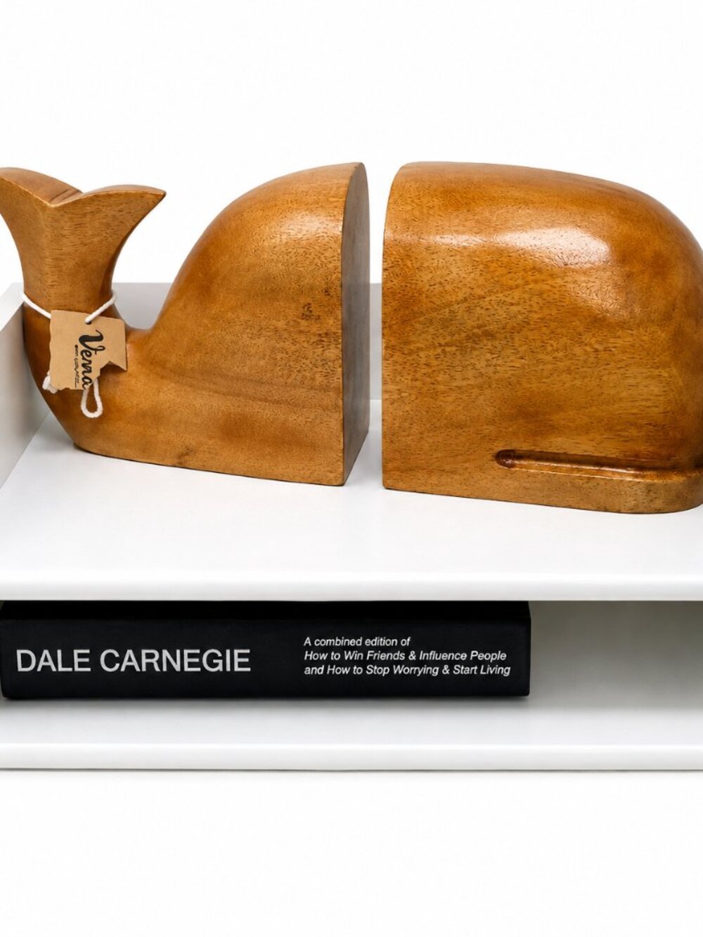 Vintage Handcrafted Wooden Whale Bookends Set Mid-Century Nautical Home Decor